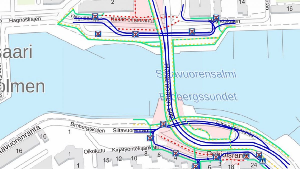 Karttakuva Hakaniemen liikennejärjestelyistä