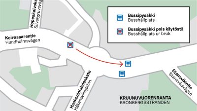 Siirtyvän pysäkin uusi sijainti kartalla