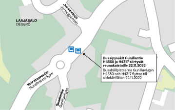 Bussipysäkit Gunillantie siirtyvät reunakaistoille 22.11.
