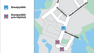 Haakoninlahden bussipysäkkimuutos kartalla