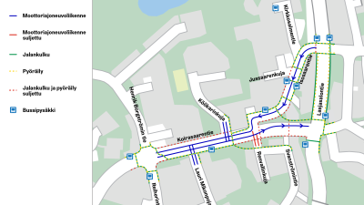 Koirasaarentien itäpään järjestelyt kartalla.