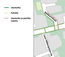 Koirasaarentiellä Köökarinkujan ylittävä suojatie suljettu.