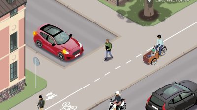 Ylijatkettu jalkakäytävä.