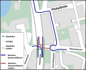 Liikennejärjestely Laajasalontiellä lokakuussa 2025.