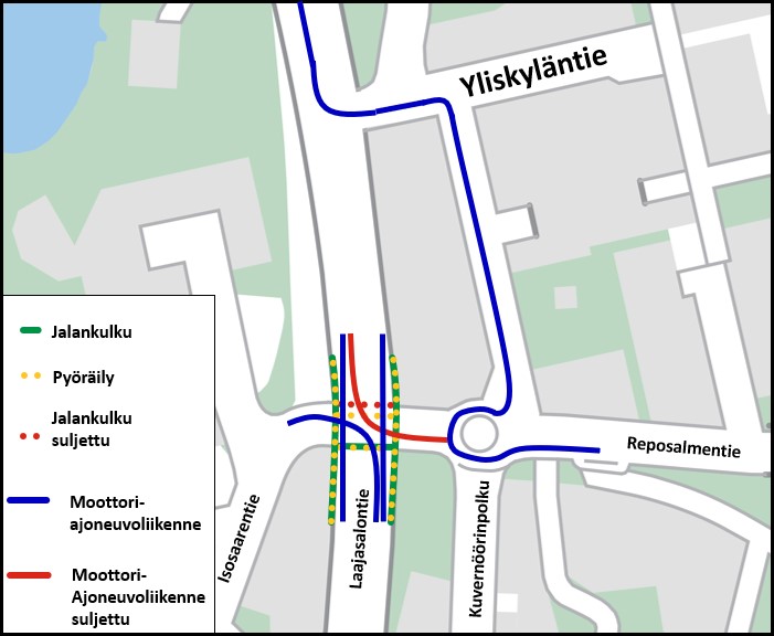 Liikennejärjestely Laajasalontiellä lokakuussa 2025.